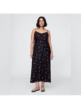 GAP Black Maxi Dress with Cherry Print